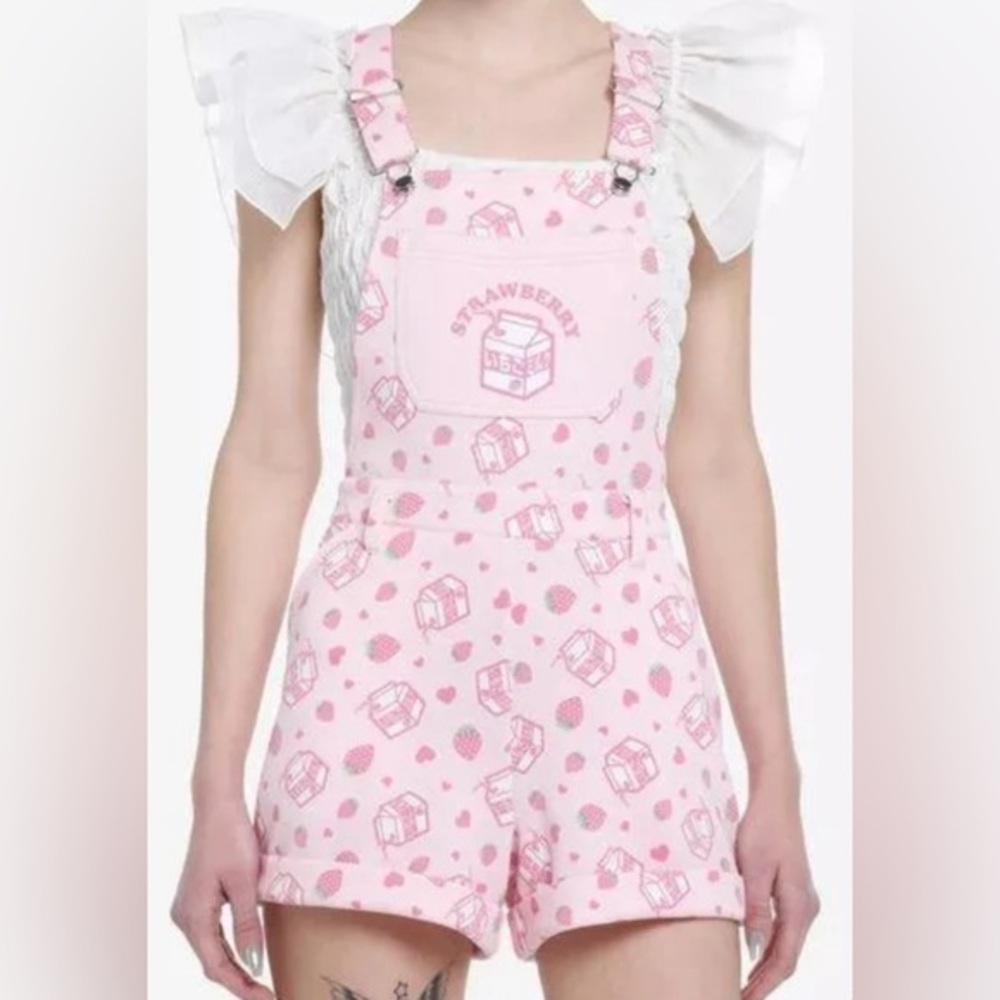 Hot Topic Sweet Society Strawberry Milk Shortalls | 5X | Pink
